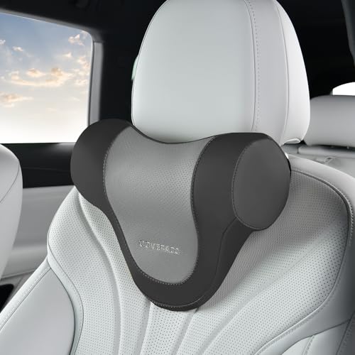 Image of Coverado Car Headrest Pillow, Ergonomic Memory Foam Car Neck Pillow for Driving Seat with Adjustable Strap, Soft PU Leather Breathable Removable Cover Neck Support for Neck Pain Relief