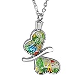 COCO Park Butterfly Glass Flower Ash Memorial Keepsake Stainless Steel Urn Pendant Cremation Jewelry