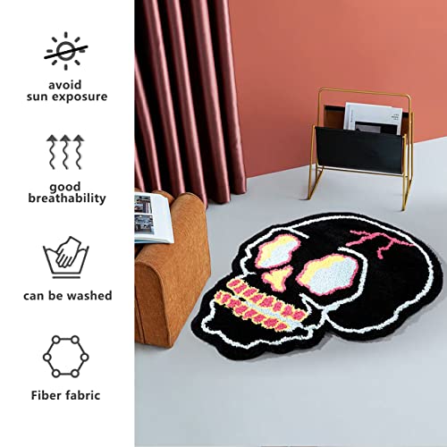 Black Bath Rugs Cartoon Fun Skull Head Area Rug Microfiber Bathroom Mat Soft Large Welcome Doormat Indoor Carpet Kitchen Living Room Non-Slip Mats Halloween Decorative Mats, 26" X 34" #TOP2