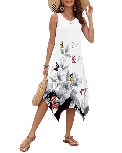 Image of AUSELILY Women's Summer Dresses Casual Sleeveless Midi Dress with Pockets | Crew neck tank dress with asymmetrical hem, ideal for beach, vacation, and daily wear