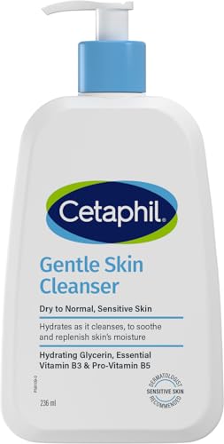 Cetaphil Gentle Hydrating Skin Cleanser | Face & Body | Men & Women | Dry to Normal and Sensitive Skin | Glycerin Panthenol & Niacinamide | Unscented | Soap Free | 236ml | Dermatologist Recommended