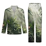 Herren-Pyjama-Set Mit Langen Ärmeln - Waldlandschaft Winter-Schlafanzug-Set Hose Und Oberteil Warm Atmungsaktiv Weich 2-Teilig Lässig Locker S