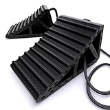 LEADBRAND Wheel Chocks for Cars, RVs, Trucks, Trailers, and Vehicles G.V.W. up to 8T, 2 Pack with Handle and Rope - Anti Slip Bottom Tire Chock for All Weather Use - Accessory Must (Black - 2 Pack)