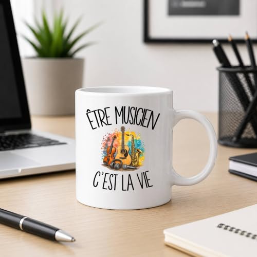 Planetee Mug Être musicien c'est la vie | Tasse en Céramique 330 ml Recto Verso Passe au Lave-Vaisselle | Café Thé Bureau Maison | Cadeau Artiste Collègue Anniversaire Noël – vue 2