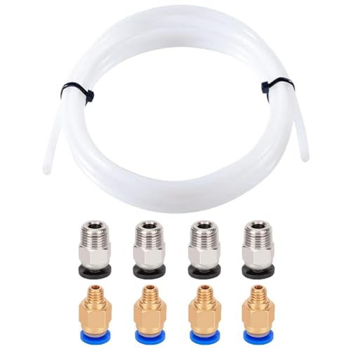 Aiqeer 4 Meters 3D Printer PTFE Teflon Tube, with 4 Pieces PC4-M6 Pneumatic Connector and 4 Pieces PC4-M10 Pneumatic Con