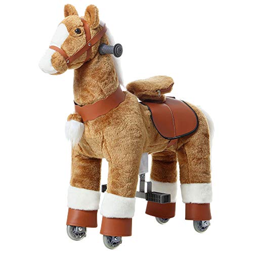 PONYEEHAW Ride on Horse Toys, Kids Riding Horse Toys Ride on Toys for 3-6 Years Old, Premium Plush Animals Toys Walking Horse with Wheels (Brown, 25.9' L x 12.2' W x 28.3' H)