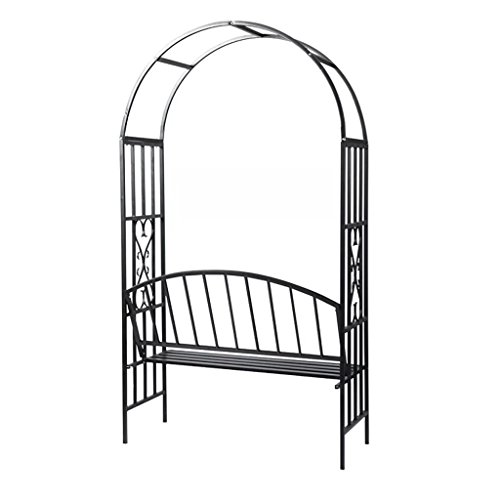 Garden Rose Arch With Bench，Black Outdoor Patio For Climbing Plant And Wedding,Round Top, 43.3" X 22.5" X 82.7" (L X W X H) #TOP2