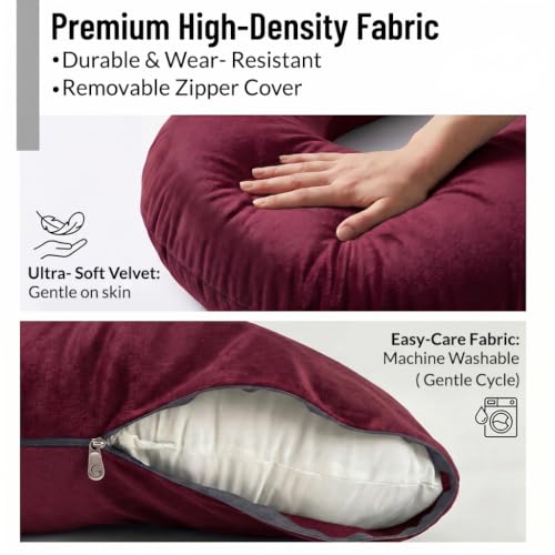 Image of Amazon Basics Full Body Pregnancy Pillow for Maternity,Baby Nursing,Full Body Support-Abdomen,Hip,Spine,Neck&Leg Support Cushion| Perfect Baby Shower Gift |J-Shaped-Washable Cover with Zip - Maroon