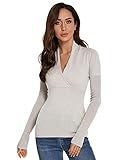 AmélieBoutik Women Deep V Neck Empire Waist Long Sleeve Knit WrapTop Sweater (Light Beige X-Large)