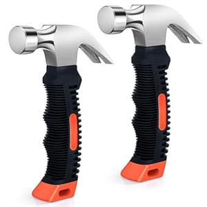 2 Pcs 8.8 oz Small Hammer All Purpose Claw Hammer Mini Nail Stubby Hammer with Soft Rubber Handle Camping Tools for Women Kids Home DIY Building Repair Woodwork Household (Orange)