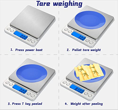 Hnzyfuta Digital Food Gram Scale Mini Pocket Scale For Food Ounces And Grams,Baking,Cooking,Kitchen And Small Items,Tare Function,2Trays,Lcd Display (Batteries Included) Silvery #TOP2