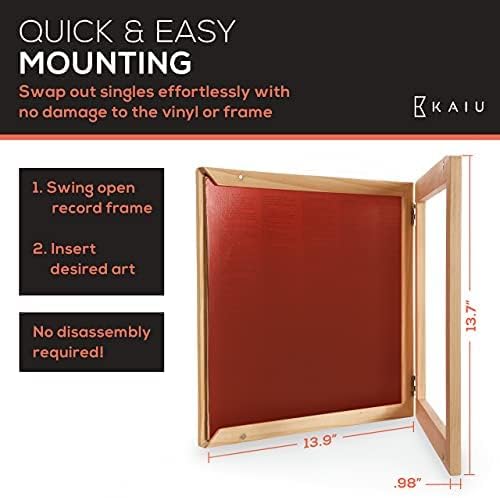 KAIU Vinyl Record Frame – Solid Wood Album Frames for Vinyl Records Accessories Gifts to Mount on Wall, 13.8 x 13.6 x 2 Inch Display Cover with Clear Acrylic – Natural