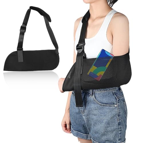 アームホルダー 三角巾 医療用 (男女兼用) ならない柔らかタイプ アームスリング 折専用の服 腕を骨折した時の服 肩を骨折した時の服 鎖骨を骨折した時の服 腕用サポーター 三角巾 腕吊り 左右兼用 黒(Sサイズ Mサイズ Lサイズ 3サイズ) (黒 Mサ