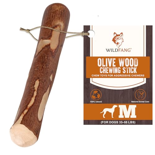 Wildfang Olive Wood Chewing Sticks for Dogs Medium Tough Chew Toys for Aggressive Chewers Puppy Chew Toys for Teething Training for Chewing Muscles Olive Wood Stick for Dog (33-55 lbs) 1pack
