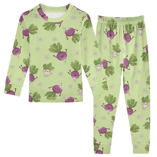 Pajama Sets Long Sleeve Cute Turnip Pattern Prints Soft Comfy Sleepwear 2 Piece PJS 3-8T