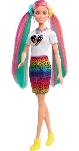 Muñeca Barbie Leopard Rainbow Hair con accesorios de peinado miniatura 4