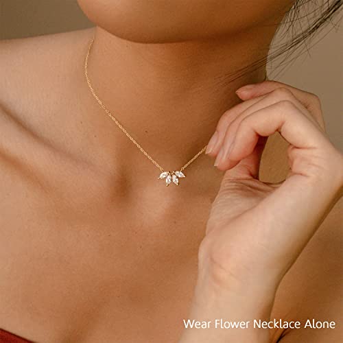 Krudan Gold Layered Necklaces For Women Dainty Cute Cubic Zirconia Diamond Necklace 14K Gold Plated Flower Necklace Simple Pendant Necklaces For Women Trendy Jewelry Gifts For Girls #TOP2