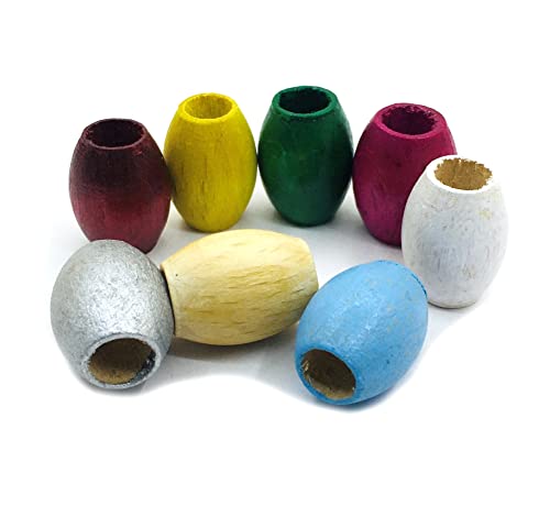 Perlin Wooden Beads Pack of 50, 16 x 12 mm, Oval, Large Hole, Natural Brown and Mixed Colors, Craft and Jewellery Beads - Image 3