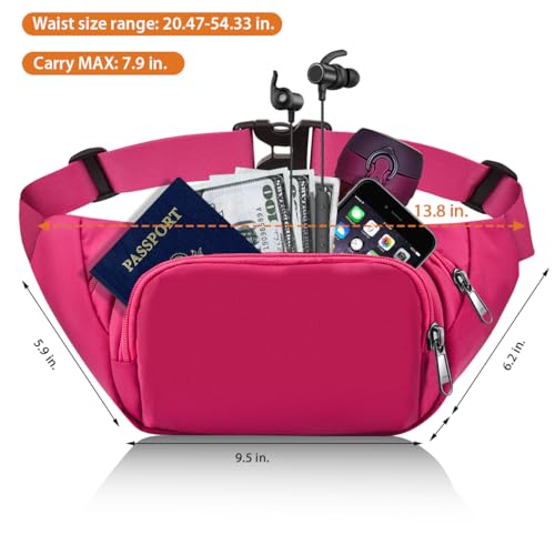 Image of Large Fanny Pack for Women Men - Syican Waist bag with 3-Zipper Pockets Rose