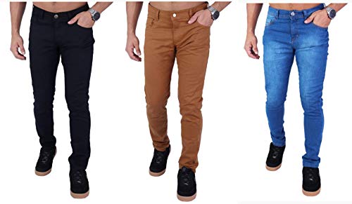 Kit 3 Calças Jeans Skinny (Preto Caramelo Médio, 48)