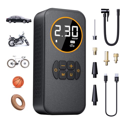 Rizeola Compressore Aria Portatile Auto, 8000Mah Mini Compressore A Batteria 150 Psi (10,3Bar), Pompa Per Pneumatici A Gonfiaggio Rapido Per Auto, Bicicletta, Palloni