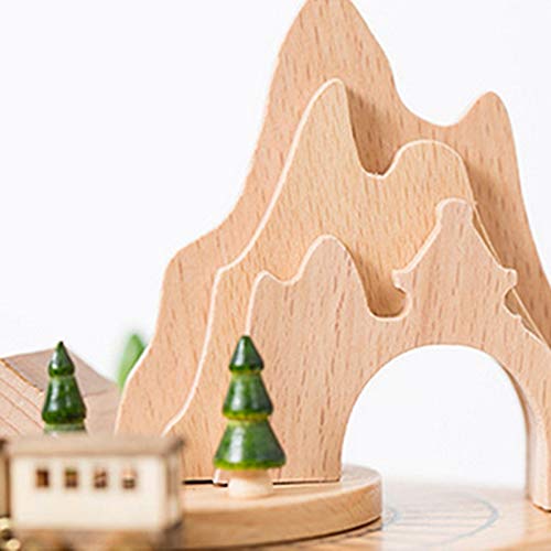 Caja musical de madera con túnel de montaña y tren magnético de juguete para decoración 4