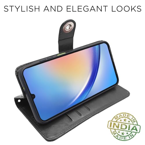 Image of Pikkme Samsung Galaxy A05s Flip Cover Leather Finish | Inside TPU with Card Pockets | Wallet Stand and Shock Proof | Complete Protection Button Flip Case (Black)