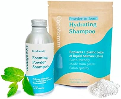 Cocofomm Foaming Shampoo Powder - Travel Shampoo Concentrate - Just add water - Up to 80 washes - Camping Shampoo - For Outdoors, Gym - Natural, Plastic free, Biodegradable - Normal Dry Hair (1 Bottle +1 Refill) - Cocofomm