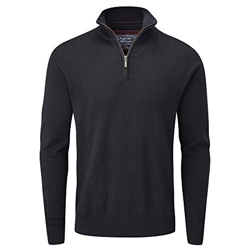 Charles Wilson Pull en Coton à Col Zippé pour Homme (S, Navy (0120))