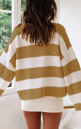 Image of Women's Striped Knitted Pullover Crew Neck Fall Winter Sweater Long Sleeve Color Block Jumper