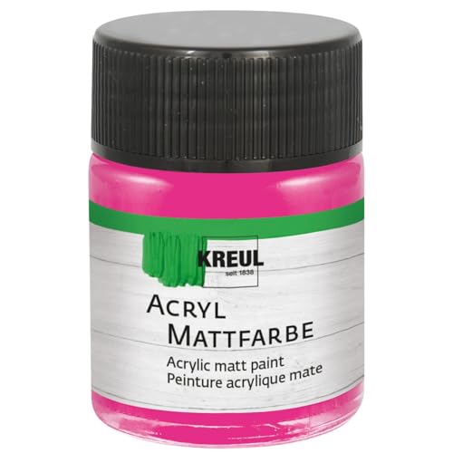 KREUL 75511 - Acryl Mattfarbe, pink im 50 ml Glas, cremig deckende, schnelltrocknende Farbe auf Wasserbasis, fĂĽr viele verschiedene UntergrĂĽnde geeignet