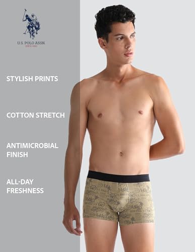 Image of U.S. Polo ASSN. Mens OET16 Cotton Stretch Brand Printed Underwear Trunks - Pack of 2