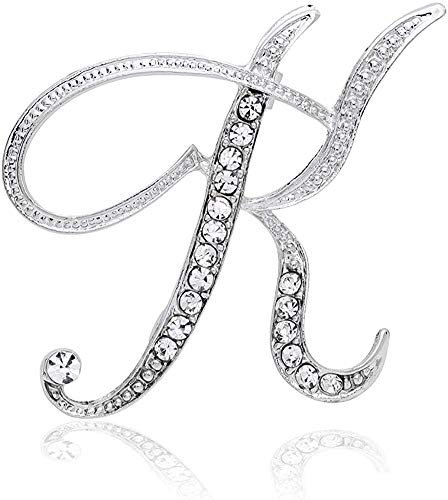 BeeGift Letter Brooch Pins Initial Rhinestone Brooch for Women Crafts, Silver Plated Metal A-Z 26 Letters Rhinestone Crystal Lapel Pin Brooches