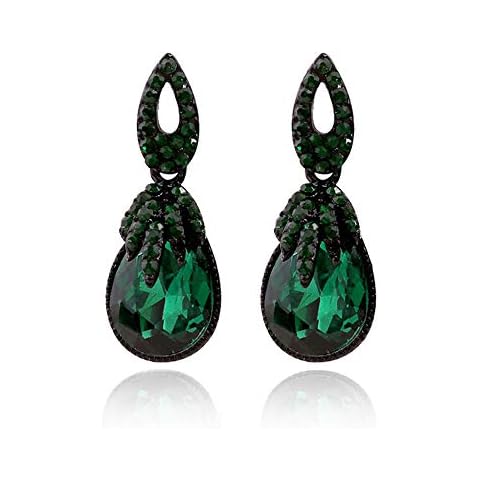Vintage Rhinestone Dangle Earrings for Women Girls Dark Green Teardrop Crystal Drop Statement Huggie Studs Retro Boho Earring Luxury Birthday Wedding Party Jewelry Cover