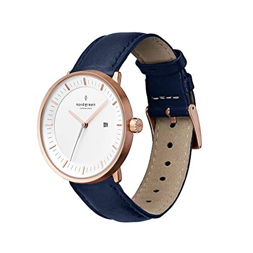 Image of Nordgreen Philosopher Rose Gold Navy Blue Leather 40MM
