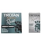 TROJAN BareSkin Raw Thin Condoms 24 Count with Trojan Raw Non-Latex Lubricated Pure Feel Condoms 10ct