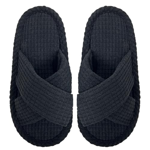 Women's Cross Strap Platform Slippers Double Straps Slip On Plush Bedroom Slippers Open Toe Memory Foam Shoes
