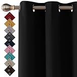 Thermal Insulated Blackout Ring Top Eyelet Curtains for Bedroom Windows 90 x 108 Inches Black 2 Panels (90”(228cm) wide x 108”(274cm) long, Black)