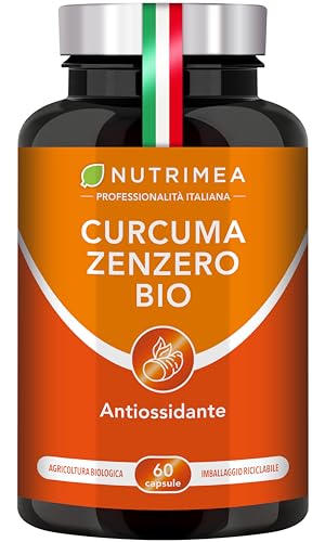 Curcuma Zenzero BIOLOGICO | Integratore 100% Naturale | Antinfiammatorio e Antiossidante | Dolori articolari | Digestione | 60 Capsule Vegane | Nutrimea