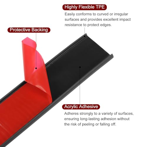 QUARKZMAN U-Form Kantenband 7/8 x 16,4ft (22mm x 5000mm) Selbstklebendes TPE Flexibles Furnierkantenband Kantenschutz für Möbel, Schränke, Tische, Reparatur, Schwarz