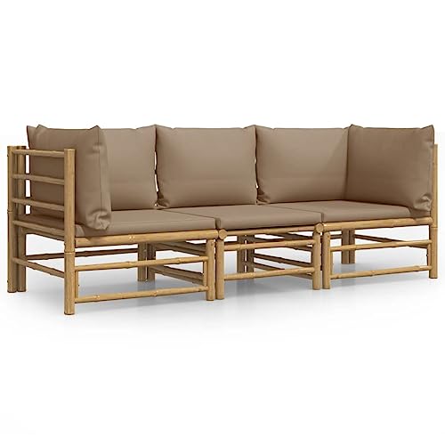 KKgypkn Taupe Bamboo Garden Lounge Set 3-Piece Modular Outdoor Furniture with Weather-Resistant Cushions and Sustainable Eco-Friendly Design for Patio Balcony