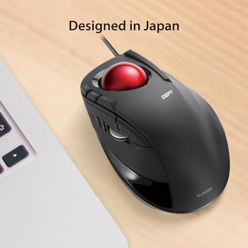 Image of ELECOM DEFT Trackball Mouse, Wired, Finger Control, 8-Button Function with Smooth Tracking, Ergonomic Design, Optical Gaming Sensor, Smooth Red Ball, Windows11, macOS (M-DT2URBK-G)