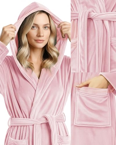 Image of Premium Ultra Soft Robes for Women with Hood Plush Fleece Long Bathrobe
