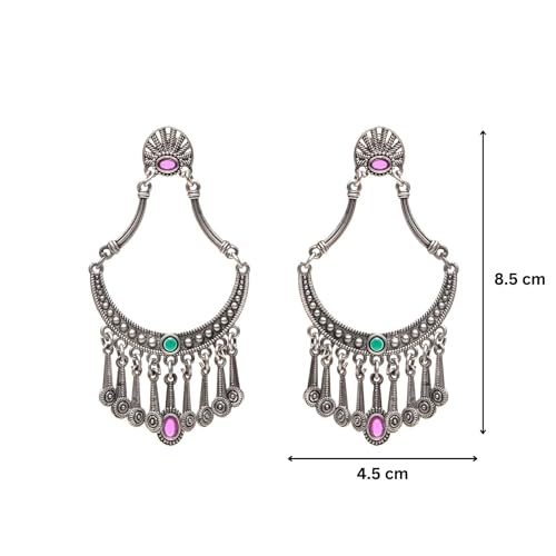 Pranali Silver Oxidised Earrings Anti Tarnish, Light Weight