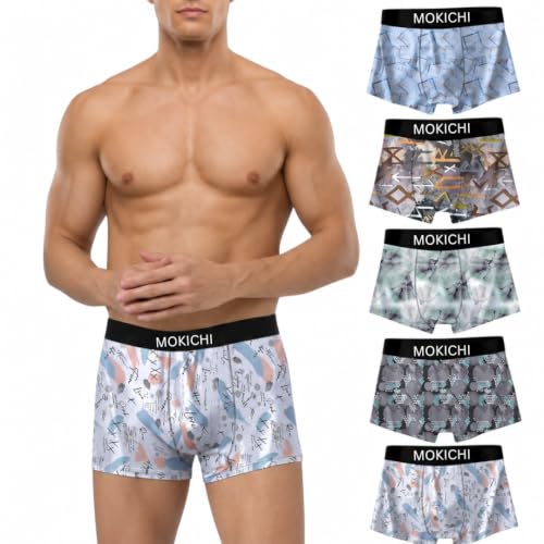 Image of Men's Printed Boxer Briefs Pack of 5 | Soft Stretch Polyester-Spandex Trunks | Breathable Quick-Dry Innerwear | Elastic Waistband | Comfortable Everyday Underwear for Men