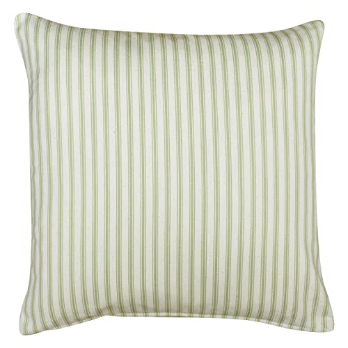 Linen Loft Nautical Cotton Ticking Stripe Cushion Cover. Nature Inspired Sage Green and Bright White Stripe Design. 17x17 Cushion Cover Only