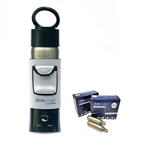 Drinkmate instaFizz Bundle- Portable Sparkling Water and Soda Maker Bottle, Carbonate ANY Drink On the Go - Includes 21oz Stainless Steel, Eco-Friendly Bottle, Twenty 8g CO2 Chargers, Pocket Sleeve - Black