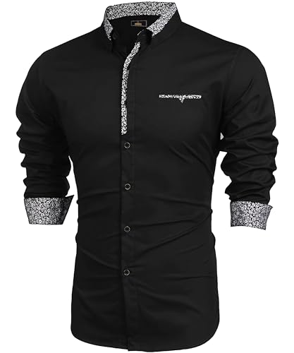 Image of Mens Shirt | Black Cotton Blend Casual | Regular Fit | Full Sleeve | Printed Spread Collar | Solid Plain Style | Summer Office Wear | Stylish Shirt for Men