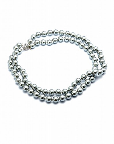 Preisvergleich Produktbild Schmuckwilli Südsee Tahiti Damen Perlenkette 2-Reihig Grau Muschelkernperlenkette echte Muschel 45cm dmk2022 (12mm)