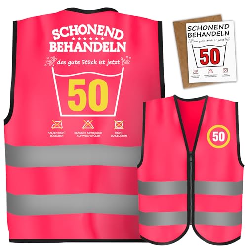 Giftota 50 Geburtstag Frauen, Weste Frau mit Grußkarte, SCHONEND BEHANDELN, Geschenke zum Geburtstag, Geburtstagsgeschenk für Frauen Lustig, Mama Oma Geschenk für Geburtstagsfeier